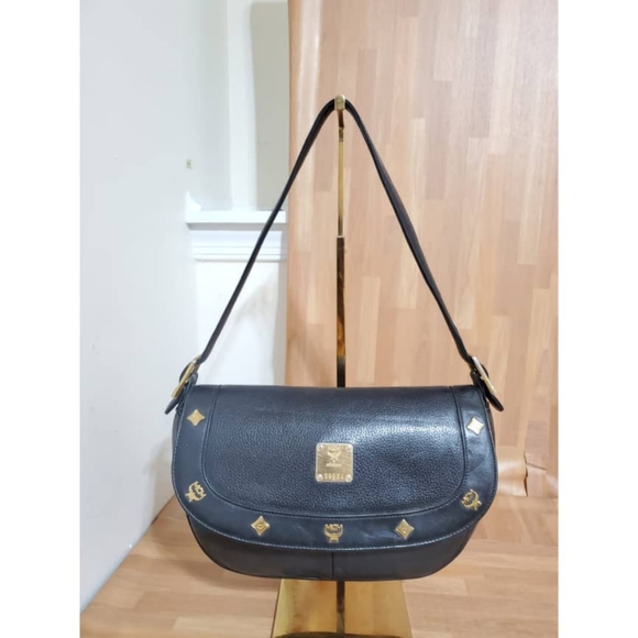 Authentic MCM Saddle Leather Studded Flap Shoulder Bag - Picture 1 of 13